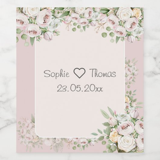 Stoffig roos bloemen waterverf bruiloft wijn etiket (Enkel label)