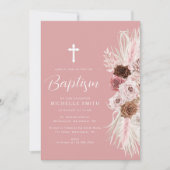 Stoffig roos Bloemenkruis doop Kaart (Voorkant)