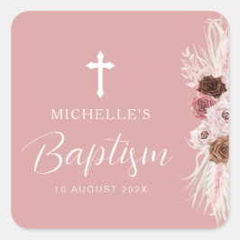 Stoffig roos Bloemenkruis doop Vierkante Sticker