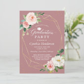 Stoffig Roos Blush Bloemen Goud Geometrisch Afstud Kaart (Staand voorkant)