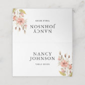 Stoffig Roos Blush Bloemen Met Gastnaam Trouwen Plaatskaartje (Buitenkant ongevouwen)