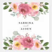 Stoffig Roos | Blush Pink Bloemen Wedding Square S Vierkante Sticker (Voorkant)
