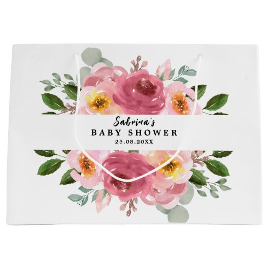 Stoffig Roos | Blush Pink Floral Baby shower Groot Cadeauzakje (Voorkant)