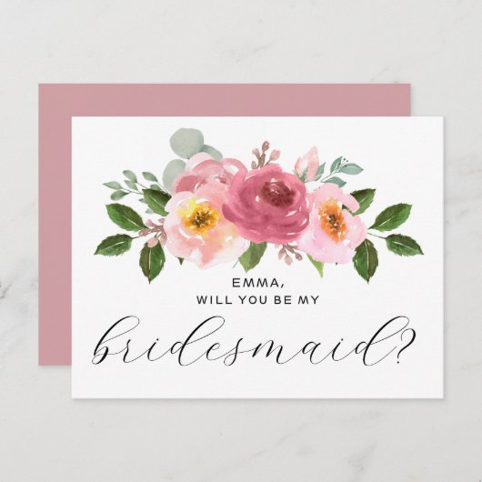 Stoffig Roos | Blush Pink Floral bruidsmeisje Briefkaart (Voorkant / Achterkant)