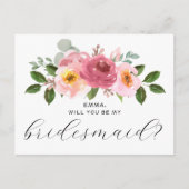 Stoffig Roos | Blush Pink Floral bruidsmeisje Briefkaart (Voorkant)