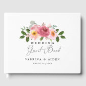 Stoffig Roos | Blush roze bloemenbruiloft Gastenboek (Voorkant)