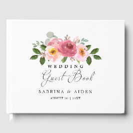 Stoffig Roos | Blush roze bloemenbruiloft Gastenboek