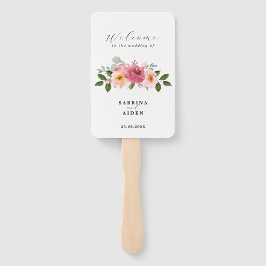 Stoffig Roos | Blush roze bloemenbruiloft Handwaaier (Achterkant)