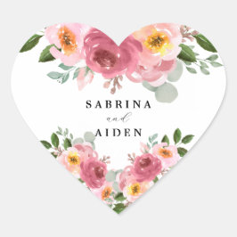 Stoffig Roos | Blush roze bloemenbruiloft Hart Sticker