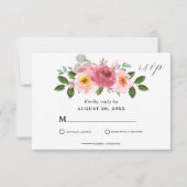 Stoffig Roos | Blush roze bloemenbruiloft RSVP Kaartje (Voorkant)