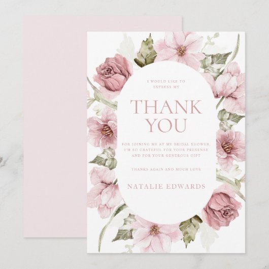 Stoffig Roos, Blush & Sage Waterverf Vrijgezellenf Bedankkaart (Voorkant / Achterkant)