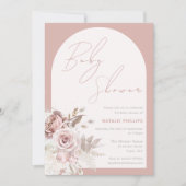Stoffig Roos Boho Boog Blush Bloemen Baby shower Kaart (Voorkant)