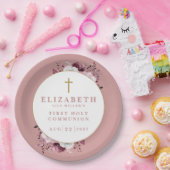 Stoffig Roos Boho Floral Eerste Heilige Communie Papieren Bordje (Feest)