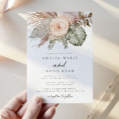 Stoffig Roos Boho Pampas Grass Wedding Invitation Kaart
