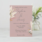 Stoffig Roos Boho Pampas Grass Wedding Kaart (Staand voorkant)