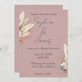 Stoffig Roos Boho Pampas Grass Wedding Kaart (Voorkant / Achterkant)