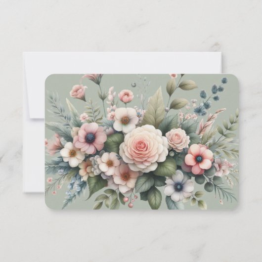 Stoffig Roos Botanisch Bewaar de datum Elegant Flo Kaart (Achterkant)