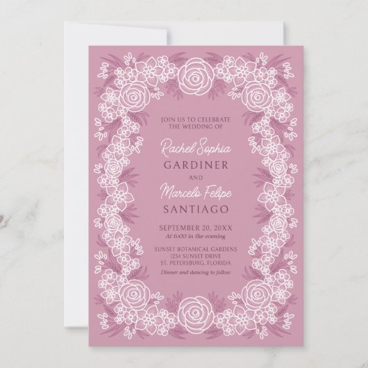 Stoffig Roos Botanische Bloemen Huwelijk Kaart (Voorkant)