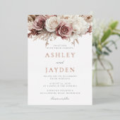 Stoffig Roos Botanische Bloemen Trouwen Roos Goud Folie Uitnodiging (Staand Voorkant)