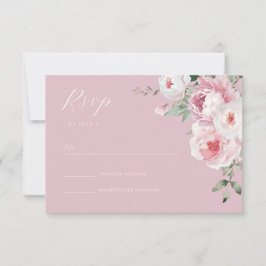 Stoffig Roos Botanische Blush Bloemen Huwelijk RSVP Kaartje (Voorkant)