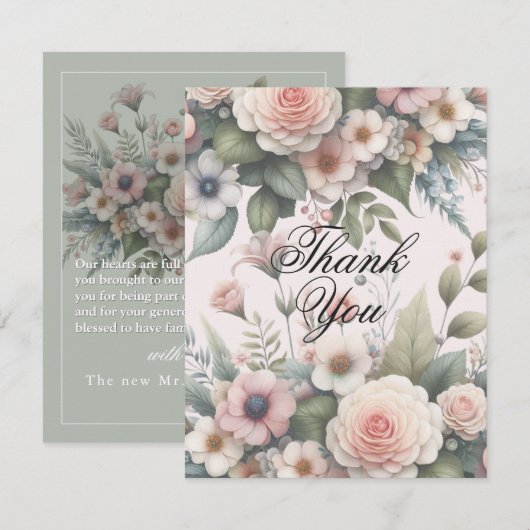 Stoffig Roos Botanische bruiloft bedankkaart (Voorkant / Achterkant)
