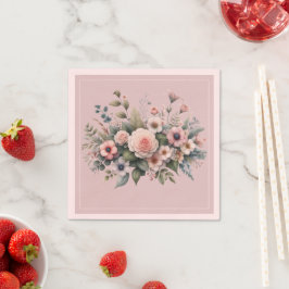 Stoffig Roos Botanische bruiloft Bloemen Waterverf Servet