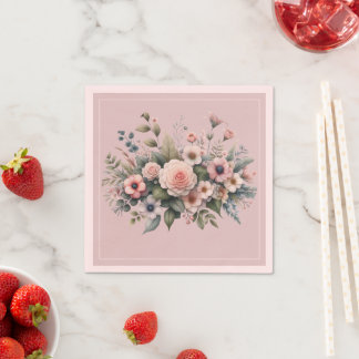 Stoffig Roos Botanische bruiloft Bloemen Waterverf Servet