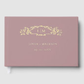 Stoffig Roos botanische kam monogram bruiloft Gastenboek (Voorkant)