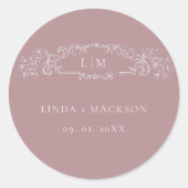 Stoffig Roos botanische kam monogram bruiloft Ronde Sticker (Voorkant)