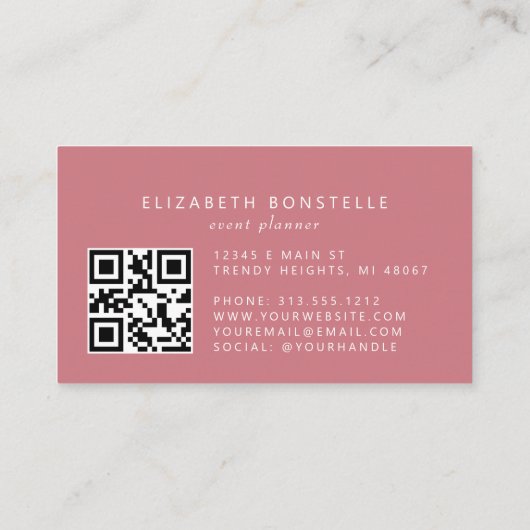 Stoffig Roos Bourgogne Waterverf Floral QR Code Visitekaartje (Achterkant)