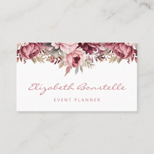 Stoffig Roos Bourgogne Waterverf Floral QR Code Visitekaartje (Voorkant)