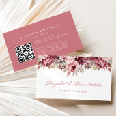 Stoffig Roos Bourgogne Waterverf Floral QR Code Visitekaartje