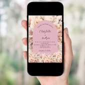 Stoffig roos crème bloemenboog elegante bruiloft kaart