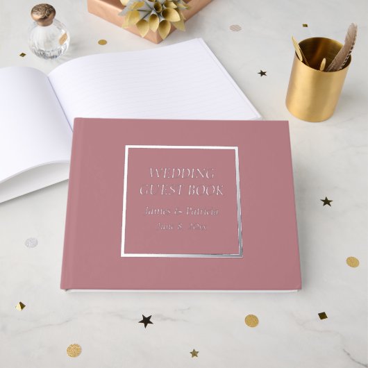 Stoffig Roos Eenvoudig gestileerde belettering bru Gastenboek (Voorkant open)