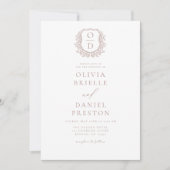 Stoffig Roos Elegant Bloemkam Monogram Huwelijk Kaart (Voorkant)