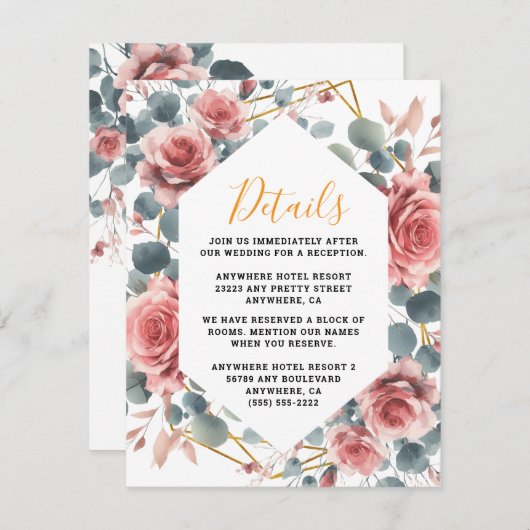 Stoffig Roos Elegant Roze Mauve Gouden Bloem Informatiekaartje (Voorkant / Achterkant)