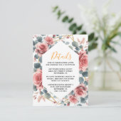 Stoffig Roos Elegant Roze Mauve Gouden Bloem Informatiekaartje (Staand voorkant)