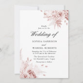 Stoffig Roos Elegante  Rozen bruiloft Kaart (Voorkant)