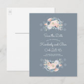 Stoffig Roos en Bleke Blauwe Bloemen Bewaar de Dat Aankondigingskaart (Voorkant / Achterkant)