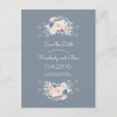 Stoffig Roos en Bleke Blauwe Bloemen Bewaar de Dat Aankondigingskaart (Voorkant)