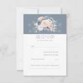 Stoffig Roos en Bleke Blauwe Bloemen Wedding RSVP (Voorkant)