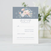 Stoffig Roos en Bleke Blauwe Bloemen Wedding RSVP (Staand voorkant)