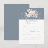 Stoffig Roos en Bleke Blauwe Bloemen Wedding RSVP (Voorkant / Achterkant)