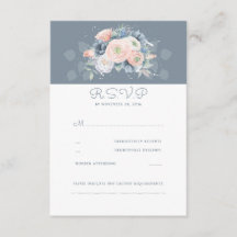 Stoffig Roos en Bleke Blauwe Bloemen Wedding RSVP