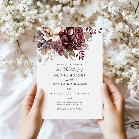 Stoffig Roos en Bourgondische Floral Boho Wedding Kaart