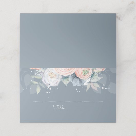 Stoffig Roos en Slate Blue Floral Elegant Plaatskaartje (Buitenkant ongevouwen)