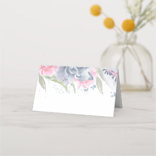 Stoffig Roos en Slate Blue Floral Elegant Plaatskaartje