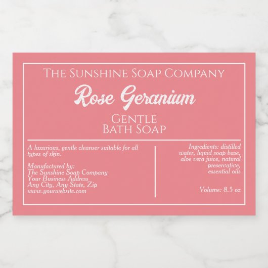 Stoffig roos en wit waterdicht zeepproductetiket voedselcontainer etiket (Enkel label)