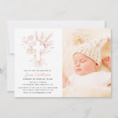 Stoffig roos en witte bloemen Doopfoto Kaart (Voorkant)