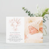 Stoffig roos en witte bloemen Doopfoto Kaart (Staand voorkant)